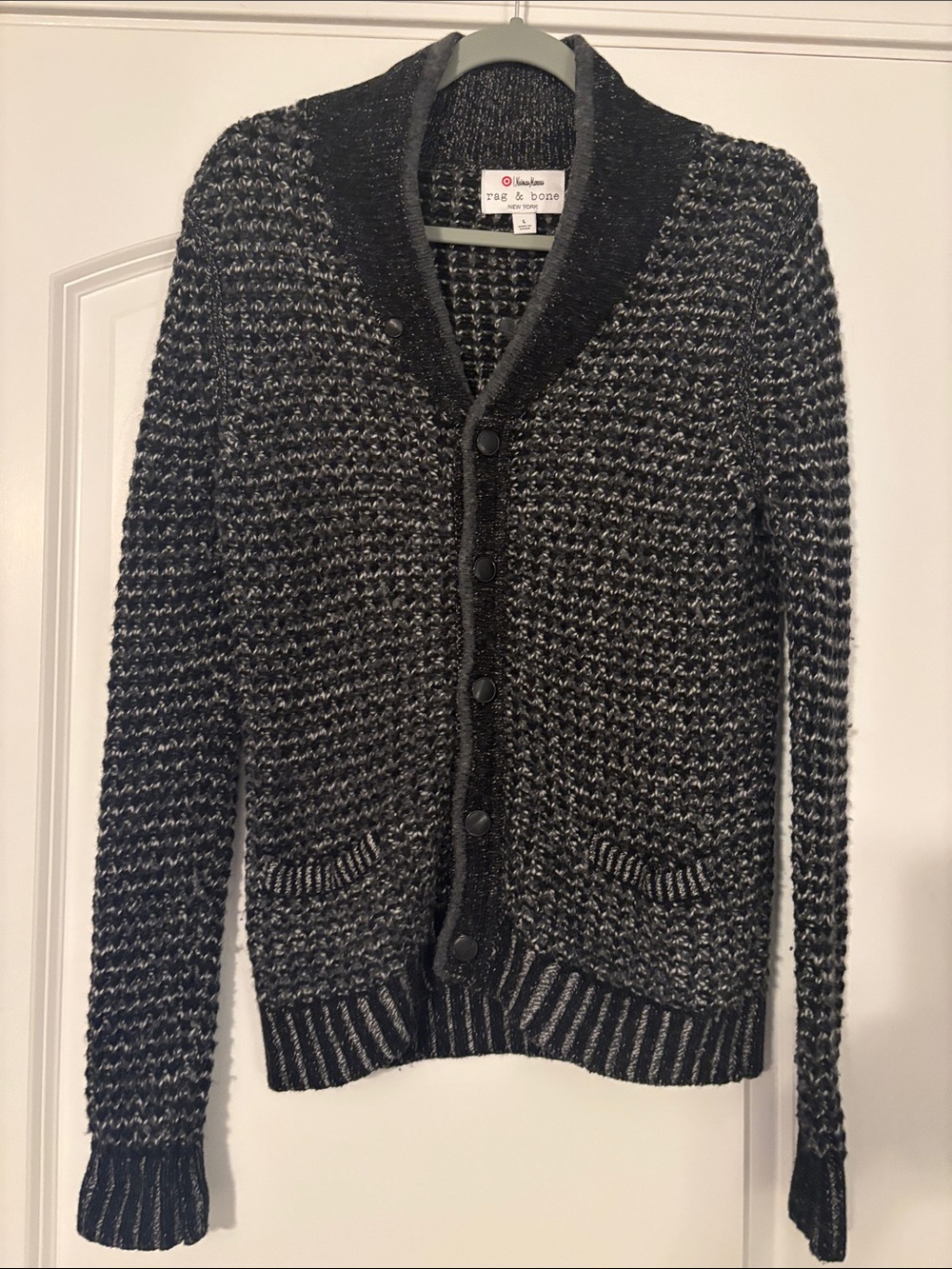 rag & bone Black and Gray Marled Shawl-Collar Cardigan